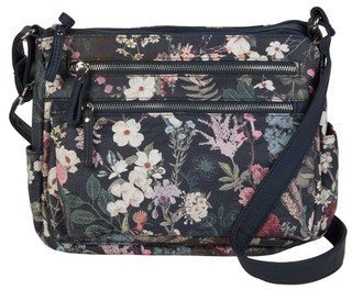 Thumbnail 1: Bueno Bueno Brown Floral Print Double Zip Hobo Bag 
