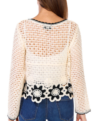 Thumbnail 2: LIV LOS ANGELES Liv Los Angeles Womens Button Front Flower Crochet Cardigan 