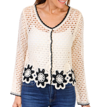 Thumbnail 1: LIV LOS ANGELES Liv Los Angeles Womens Button Front Flower Crochet Cardigan 