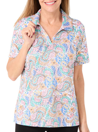 Thumbnail 1: Coral Bay Golf Coral Bay Golf Womens Short Sleeve Split Neck Paisley Top 
