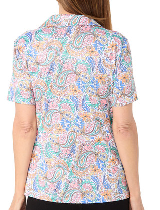 Thumbnail 3: Coral Bay Golf Coral Bay Golf Womens Short Sleeve Split Neck Paisley Top 