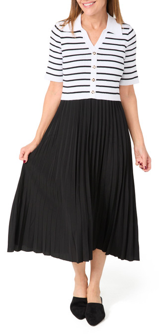 Thumbnail 1: Nanette Lepore Nanette Lepore Womens Short Sleeve Knit Woven Pleated Dress 