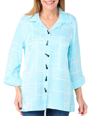 Thumbnail 2: Erin London Erin London Womens 3/4 Sleeve Button Down Shimmer Top 