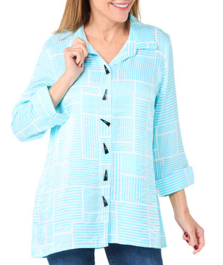 Thumbnail 1: Erin London Erin London Womens 3/4 Sleeve Button Down Shimmer Top 