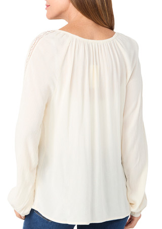Thumbnail 3: Angels Angels Womens Long Sleeve Solid Lace Trim Button Front Top 