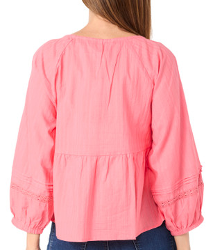 Thumbnail 3: Kaktus Kaktus Womens 3/4 Sleeve Split Neck Smocked Cotton Top 