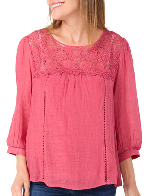 Thumbnail 2: FIGUEROA & FLOWER Figueroa & Flower Petite 3/4 Sleeve Tori Papaya Lace Top 