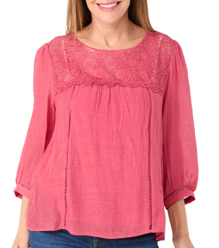 Thumbnail 1: FIGUEROA & FLOWER Figueroa & Flower Petite 3/4 Sleeve Tori Papaya Lace Top 
