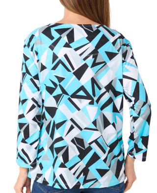Thumbnail 2: Erin London Erin London Womens 3/4 Sleeve Geometric Slub Knit Top 