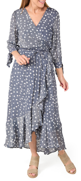Thumbnail 1: HARLOW & ROSE Harlow & Rose Womens Long Sleeve Polka Dot Wrap Maxi Dress 