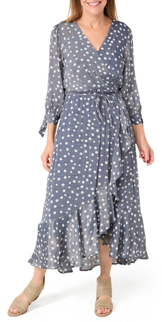 Thumbnail 2: HARLOW & ROSE Harlow & Rose Womens Long Sleeve Polka Dot Wrap Maxi Dress 