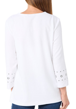Thumbnail 3: Erin London Erin London Womens 3/4 Sleeve Solid Embellished V-Neck Top 