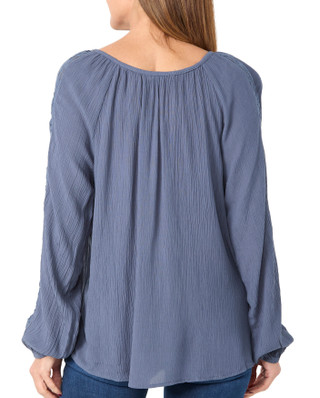 Thumbnail 3: Angels Angels Womens Long Sleeve Button Down Crochet Trim Top 