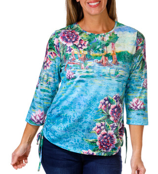 Thumbnail 1: ART & SOL Art & Sol Womens 3/4 Sleeve Crew Cinch Side Print Top 