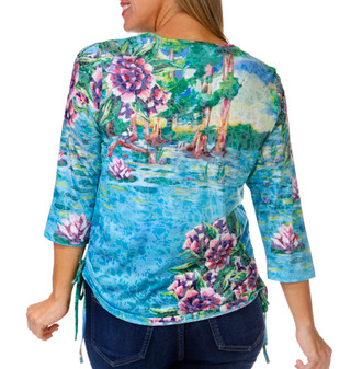 Thumbnail 2: ART & SOL Art & Sol Womens 3/4 Sleeve Crew Cinch Side Print Top 