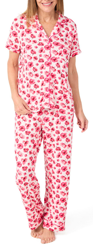 Thumbnail 3: BCBGMAXAZRIA BCBGMAXAZRIA Womens 2 Pc Short Sleeve Pajama & Pants Set 
