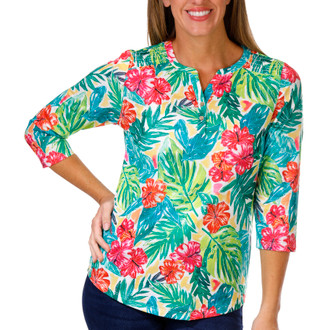 Thumbnail 1: ART & SOL Art & Sol Womens 3/4 Sleeve Smock Shoulder Henley Print Top 