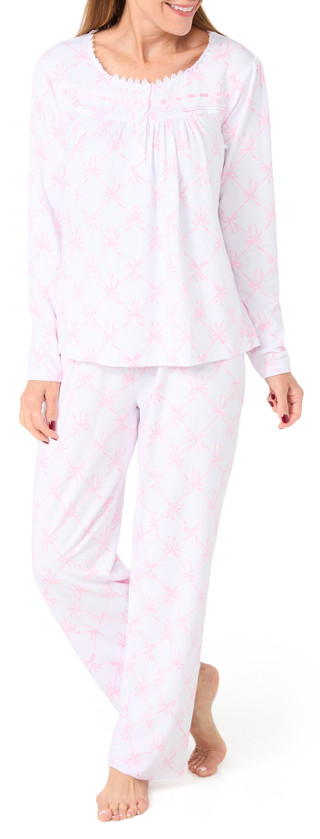 Thumbnail 1: Sophie B Sophie B Womens 2 Pc Bows Print Lace Top & Pants Pajama Set 