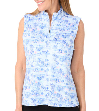 Thumbnail 2: Coral Bay Golf Coral Bay Golf Petite Sleeveless 1/4 Zip Print Top 