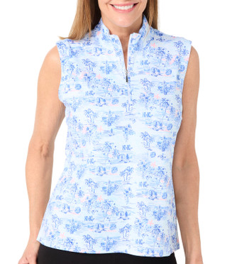 Thumbnail 1: Coral Bay Golf Coral Bay Golf Petite Sleeveless 1/4 Zip Print Top 