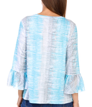 Thumbnail 2: Erin London Erin London Petite 3/4 Sleeve Flounce Print Slub Top 