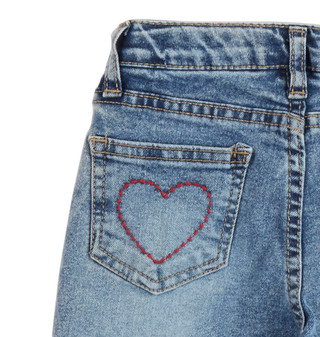 Thumbnail 3: Vigoss Vigoss Little Girls Embroidered Heart Barrel Jeans 