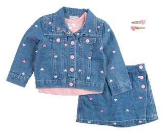 Thumbnail 1: Nannette Nannette Toddler Girl 4 Pc Embroidered Denim Skort Set 