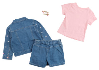 Thumbnail 2: Nannette Nannette Toddler Girl 4 Pc Embroidered Denim Skort Set 