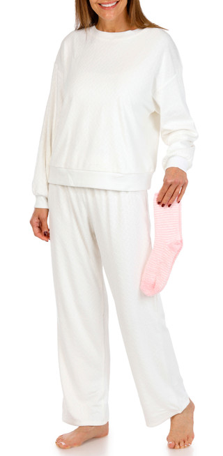 Thumbnail 1: JACLYN Jaclyn Womens 3 Pc Embossed Velour Pajama Set & Socks 