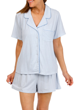 Thumbnail 2: Como Como Womens 3 Pc Short Sleeve Top Pants & Shorts Pajama Set 