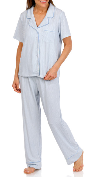Thumbnail 1: Como Como Womens 3 Pc Short Sleeve Top Pants & Shorts Pajama Set 