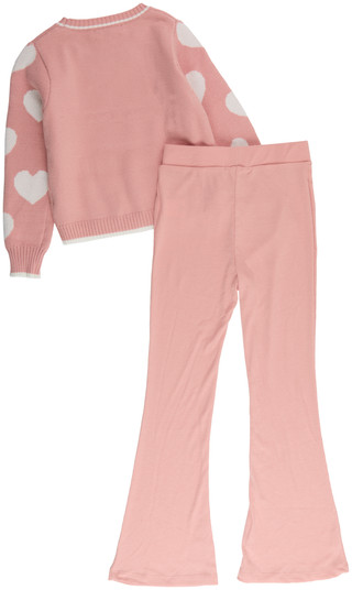 Thumbnail 2: Vigoss Vigoss Big Girl 2 Pc Heart Sweater Flare Pants Set 