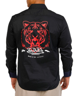 Thumbnail 1: Von Dutch Men's Long Sleeve Lion Button Down Shirt 