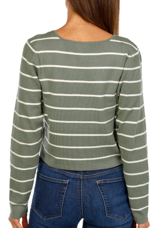 Thumbnail 3: Pink Rose Pink Rose Juniors V Neck Button Down Stripe Sweater 