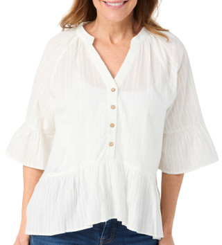 Thumbnail 3: Kaktus Kaktus Womens 3/4 Sleeve Henley Ruffle Top 