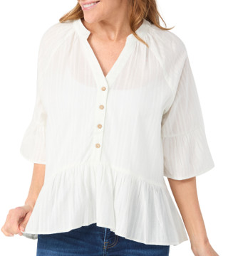 Thumbnail 1: Kaktus Kaktus Womens 3/4 Sleeve Henley Ruffle Top 