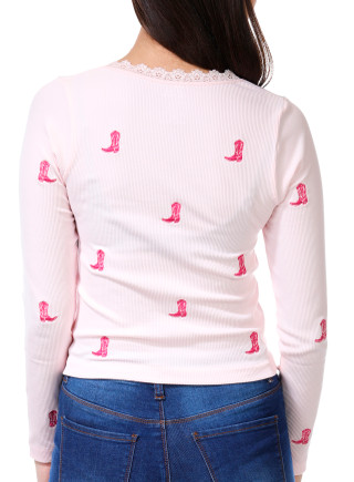 Thumbnail 3: FCT BASICS FCT Basics Juniors Long Sleeve Ribbed Lace Cowboy Boot Top 