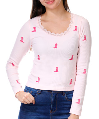 Thumbnail 1: FCT BASICS FCT Basics Juniors Long Sleeve Ribbed Lace Cowboy Boot Top 