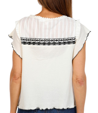 Thumbnail 3: Chelsea & Theodore Chelsea & Theodore Womens Short Sleeve Embroidered Yoke Top 