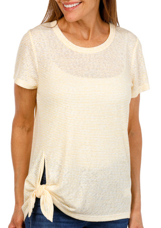Thumbnail 1: Bobeau Bobeau Womens Short Sleeve Striped Side Tie Top 