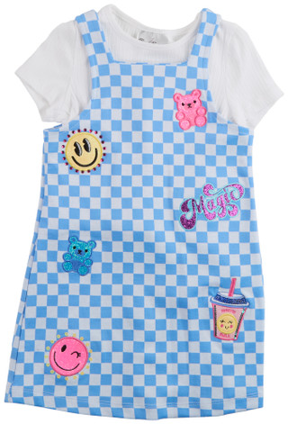 Thumbnail 1: Rare Editions Rare Editions Little Girls 2 Pc Checker Patch Dress Set 