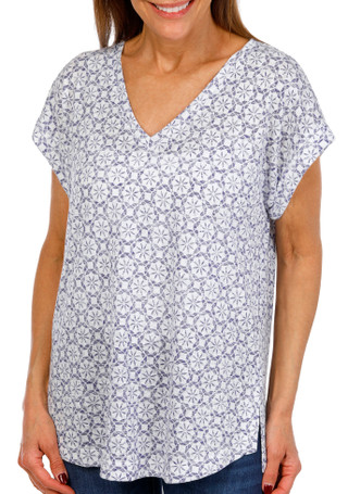 Thumbnail 1: Bobeau Bobeau Womens Short Sleeve Printed V Neck Top 