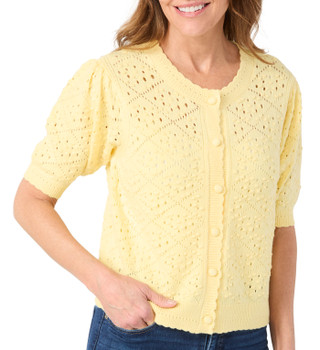 Thumbnail 3: Cyrus Cyrus Womens Short Sleeve Open Knit Button Down Sweater 