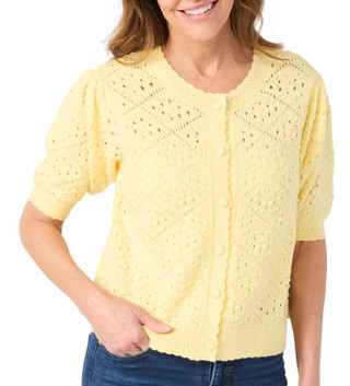 Thumbnail 1: Cyrus Cyrus Womens Short Sleeve Open Knit Button Down Sweater 