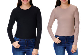Thumbnail 1: Pink Rose Pink Rose Juniors Long Sleeve 2 Pk Solid Tops 
