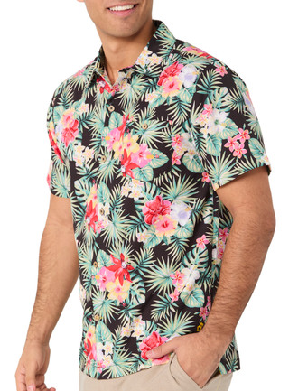 Thumbnail 3: Caribbean Joe Caribbean Joe Mens Midnight Palms Button Down Shirt 