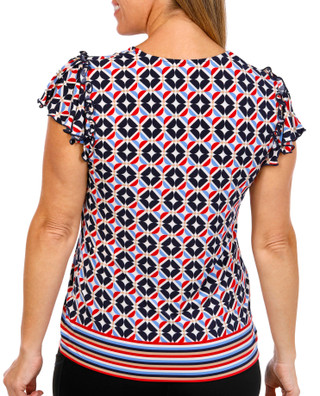 Thumbnail 2: Tommy Hilfiger Tommy Hilfiger Womens Short Flutter Sleeve V-Neck Print Top 