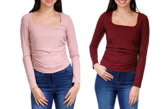 Thumbnail 1: Pink Rose Pink Rose Juniors Long Sleeve 2 Pk Solid Tops 