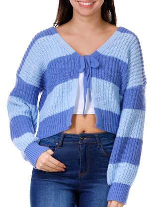 Thumbnail 1: Madden Girl Madden Girl Juniors Long Sleeve Stripe Tiefront Cardigan 