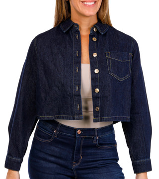 Thumbnail 4: Industry X Industry X Petite Long Sleeve Cropped Denim Jacket Top 